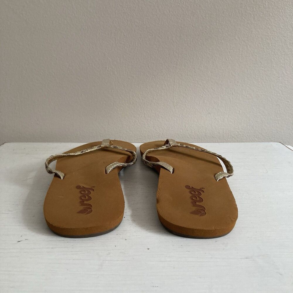 Reef Just Passing Through TWISTED STARS Tan/Champagne Sandals Size 9 Flip Flops - Picture 7 of 9